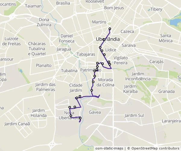 Mapa do itinerário da linha