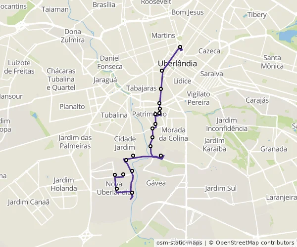Mapa do itinerário da linha