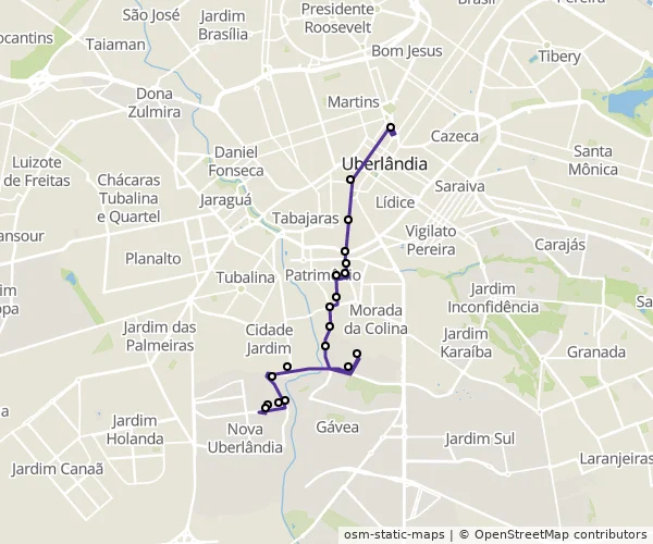 Mapa do itinerário da linha