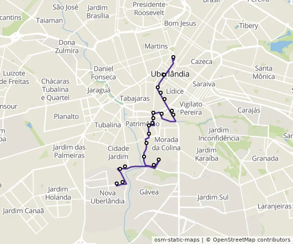 Mapa do itinerário da linha
