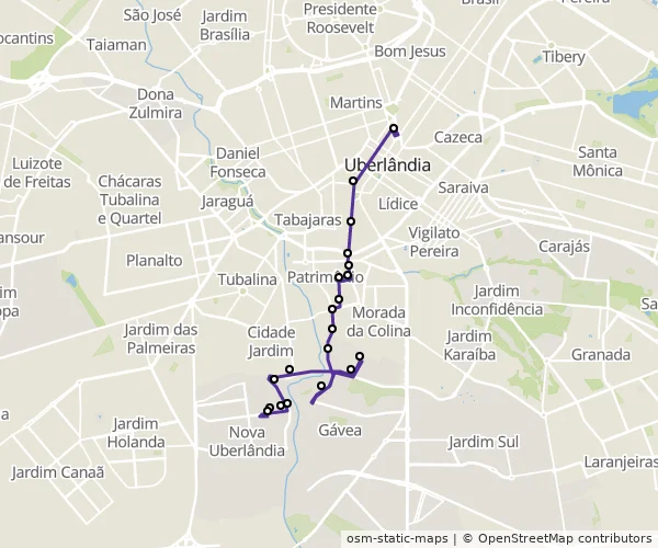 Mapa do itinerário da linha