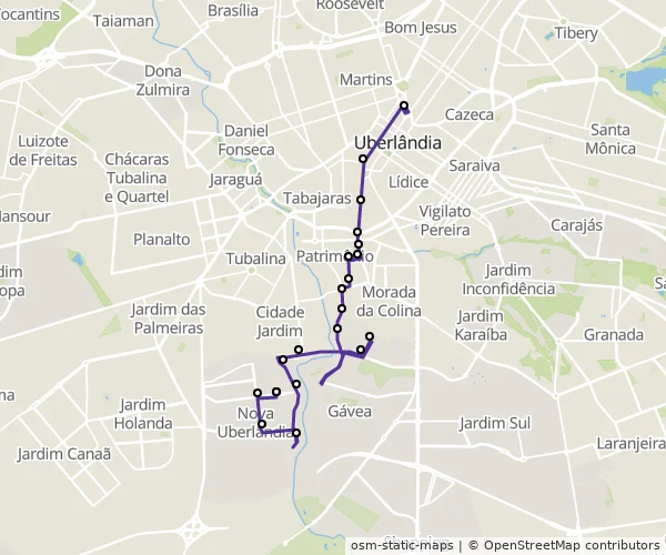 Mapa do itinerário da linha
