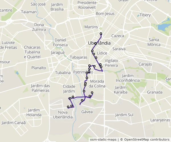 Mapa do itinerário da linha
