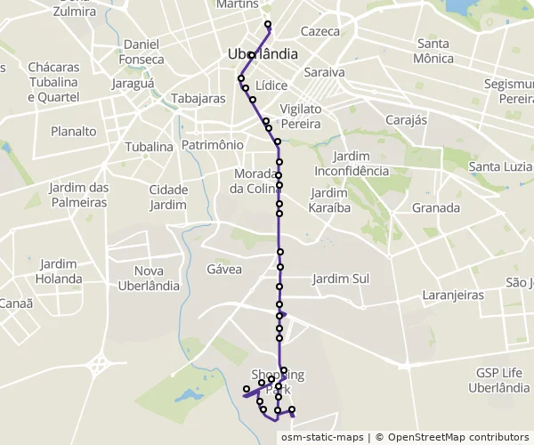 Mapa do itinerário da linha