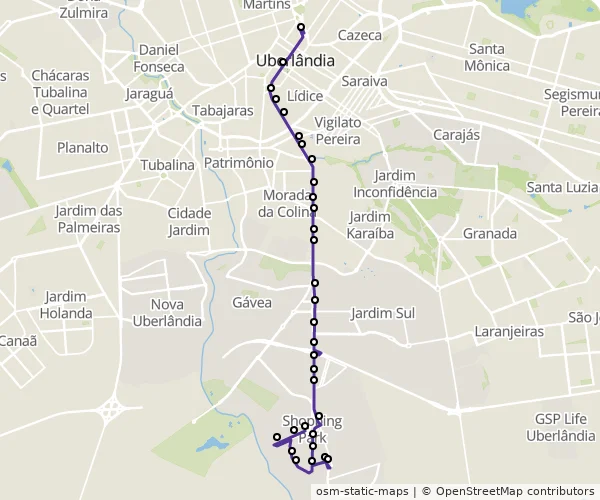 Mapa do itinerário da linha