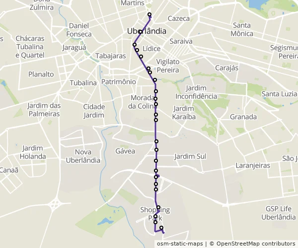 Mapa do itinerário da linha