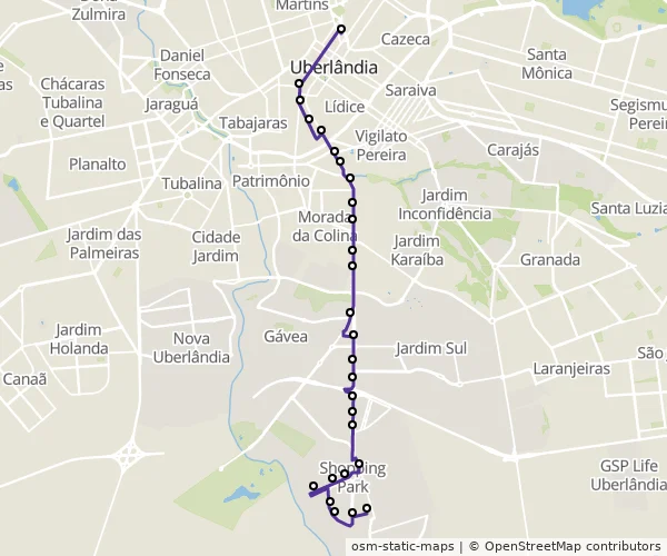 Mapa do itinerário da linha