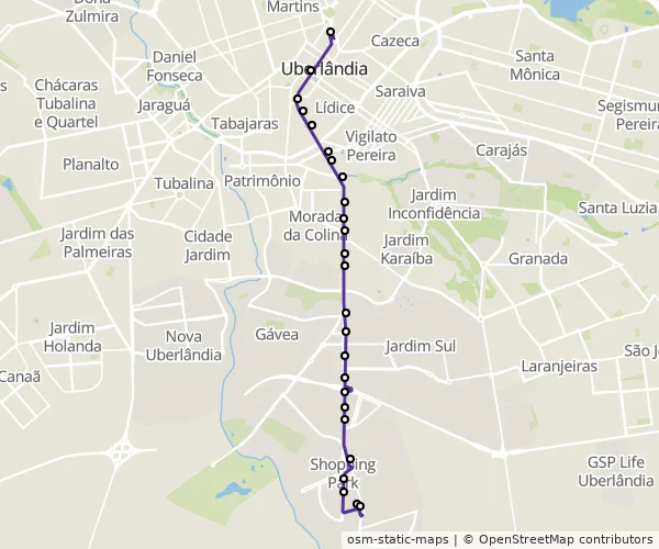 Mapa do itinerário da linha
