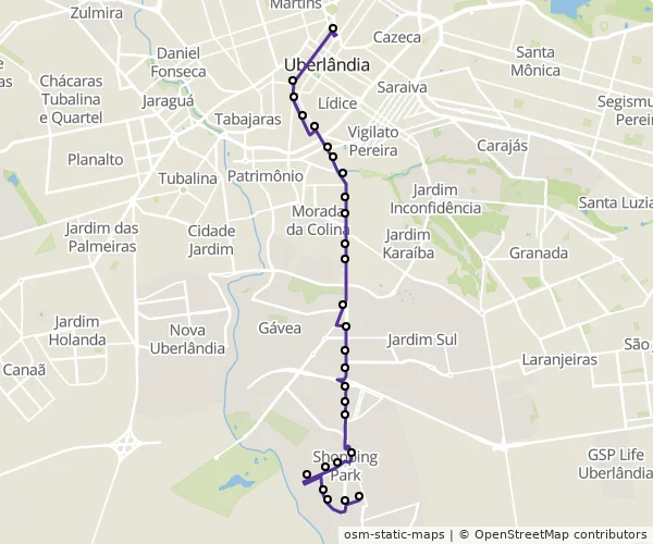 Mapa do itinerário da linha