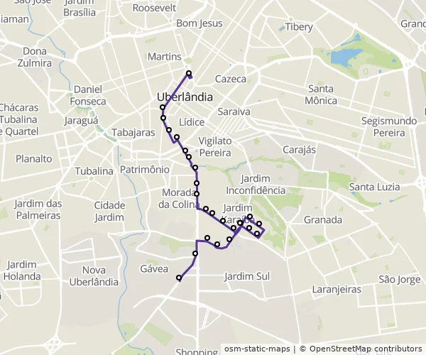 Mapa do itinerário da linha