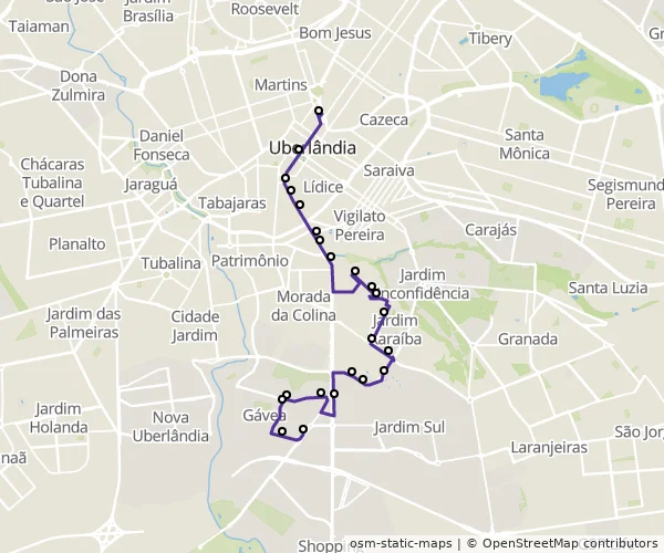 Mapa do itinerário da linha