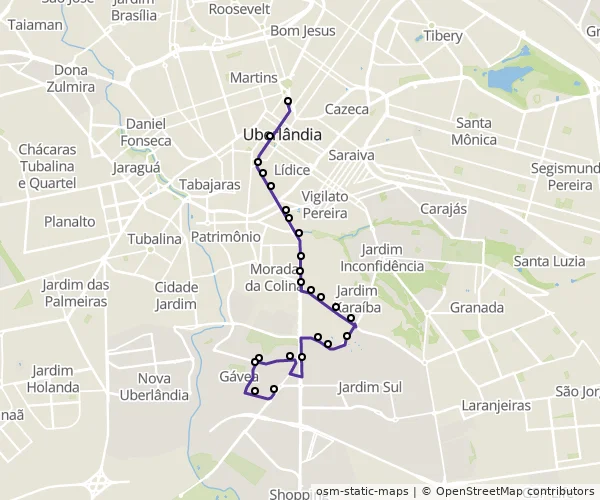 Mapa do itinerário da linha