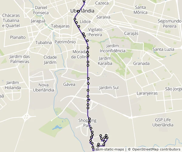 Mapa do itinerário da linha