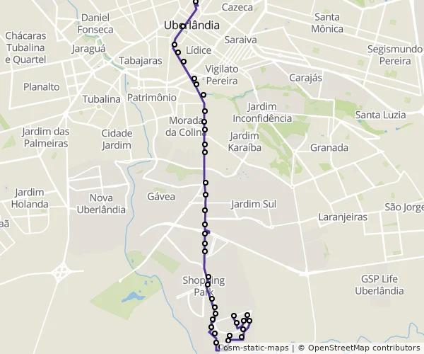 Mapa do itinerário da linha