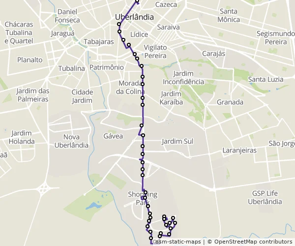 Mapa do itinerário da linha