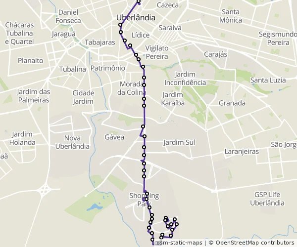 Mapa do itinerário da linha