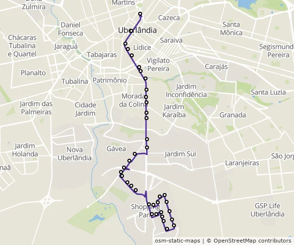 Mapa do itinerário da linha