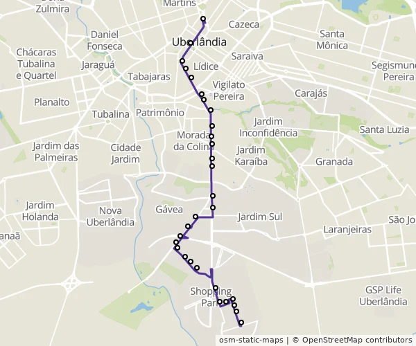 Mapa do itinerário da linha