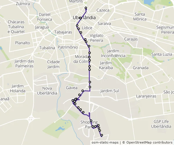 Mapa do itinerário da linha