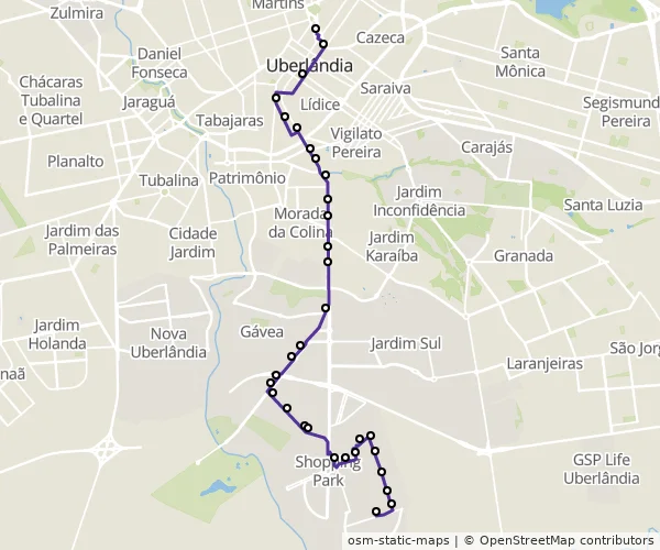 Mapa do itinerário da linha