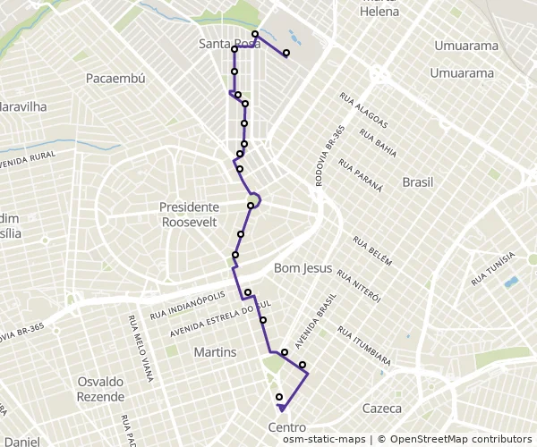 Mapa do itinerário da linha