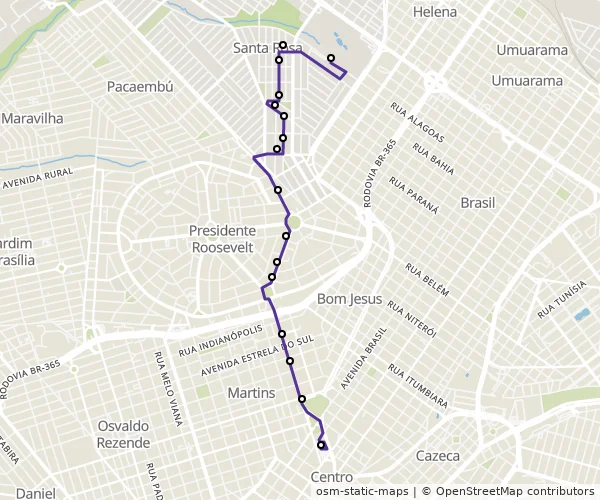 Mapa do itinerário da linha