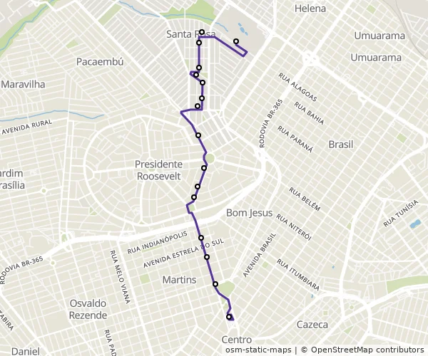 Mapa do itinerário da linha