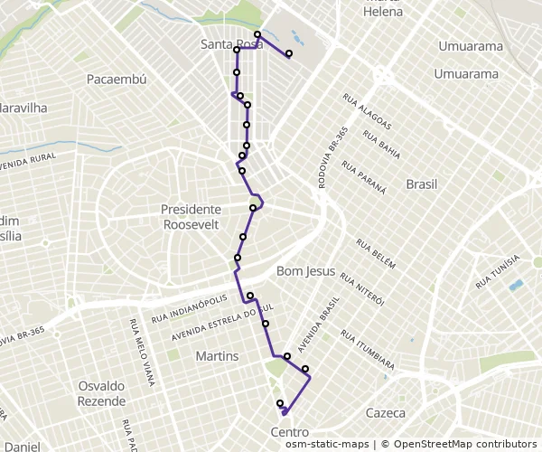 Mapa do itinerário da linha
