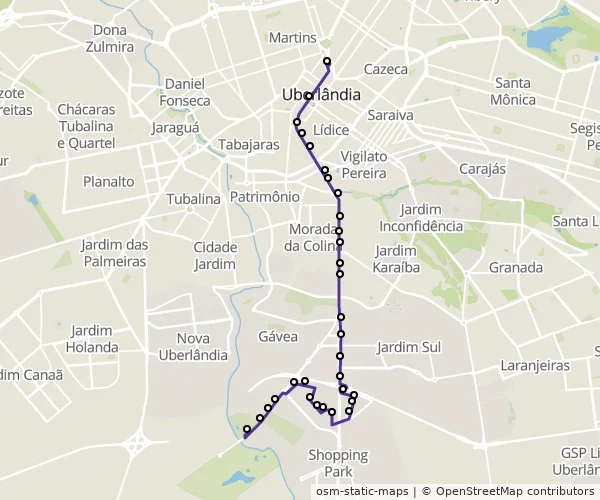 Mapa do itinerário da linha