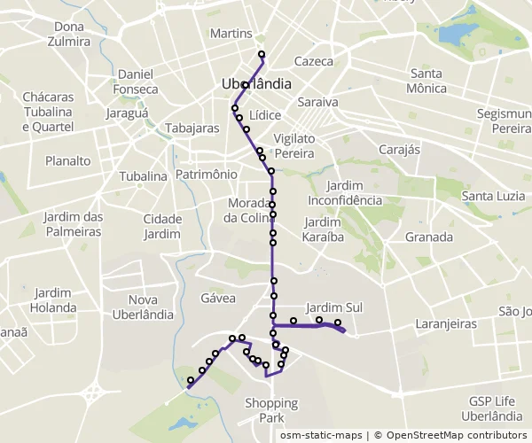 Mapa do itinerário da linha