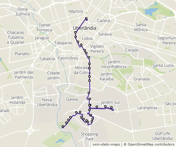Mapa do itinerário da linha