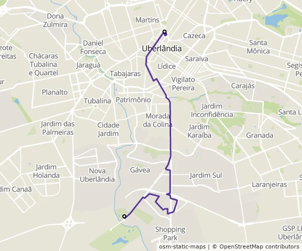 Mapa do itinerário da linha
