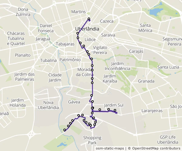 Mapa do itinerário da linha