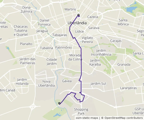 Mapa do itinerário da linha