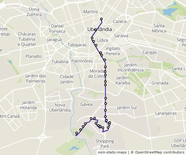 Mapa do itinerário da linha