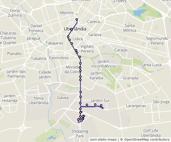 Mapa do itinerário da linha