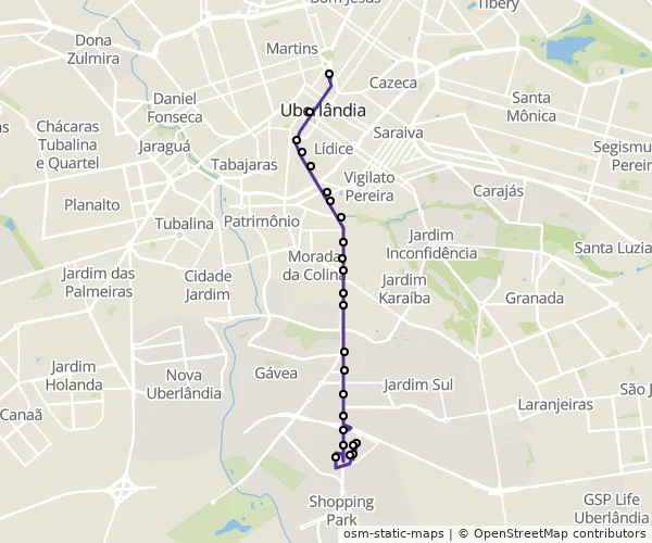 Mapa do itinerário da linha