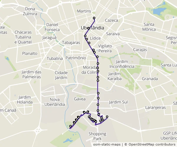 Mapa do itinerário da linha