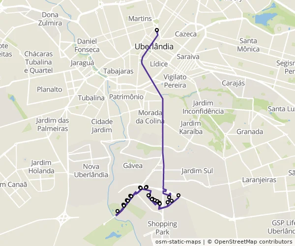 Mapa do itinerário da linha
