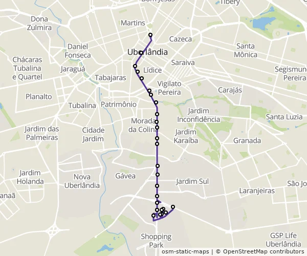 Mapa do itinerário da linha