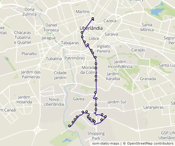 Mapa do itinerário da linha