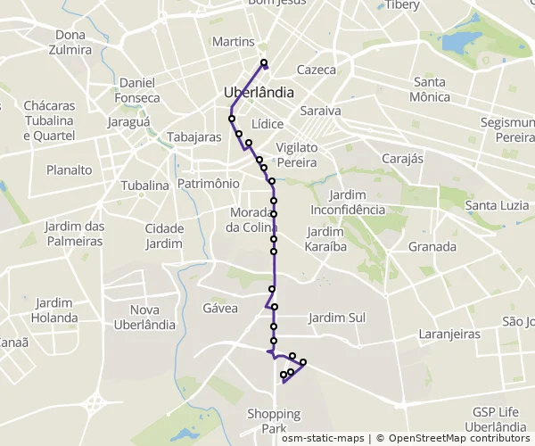 Mapa do itinerário da linha