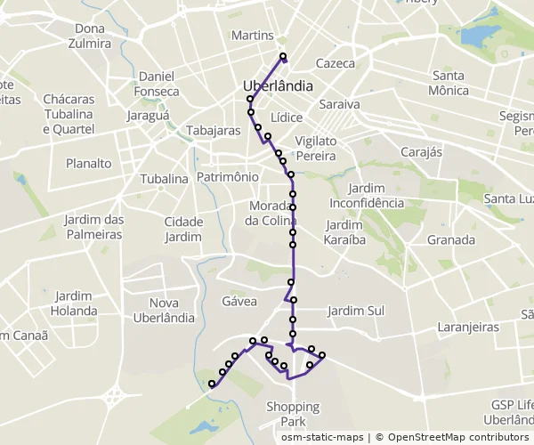 Mapa do itinerário da linha