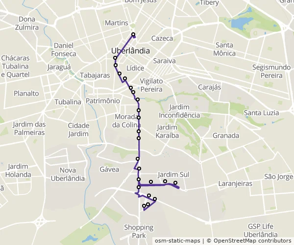 Mapa do itinerário da linha