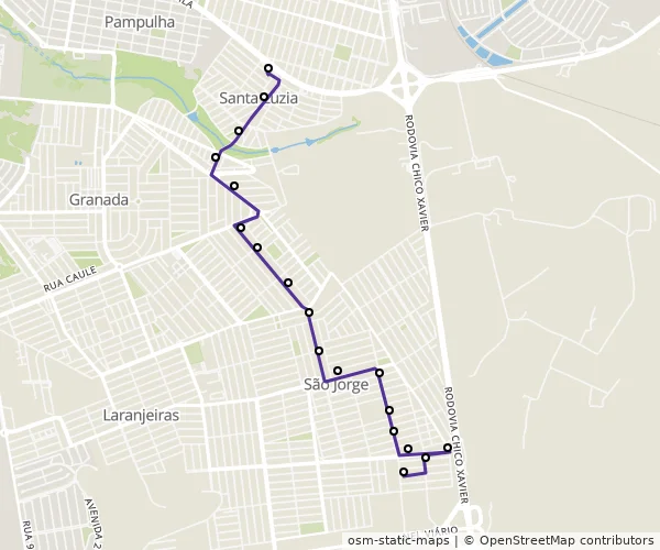 Mapa do itinerário da linha