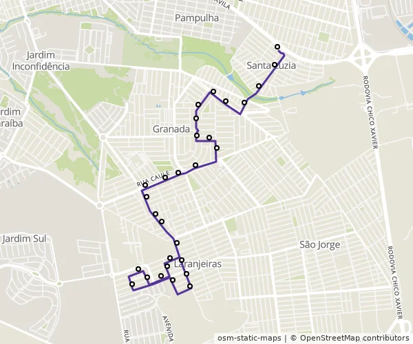 Mapa do itinerário da linha