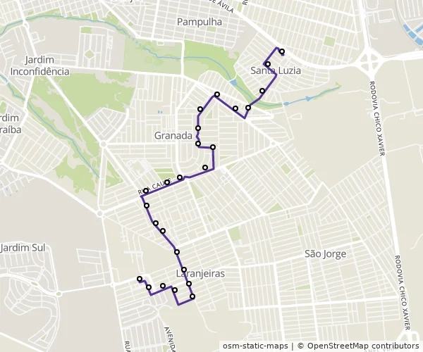 Mapa do itinerário da linha