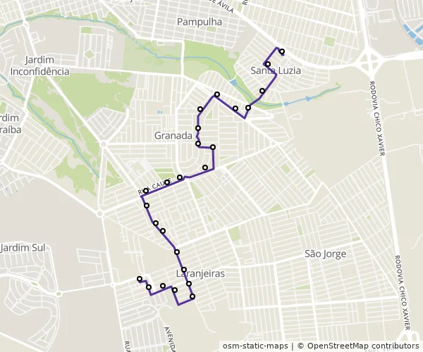 Mapa do itinerário da linha
