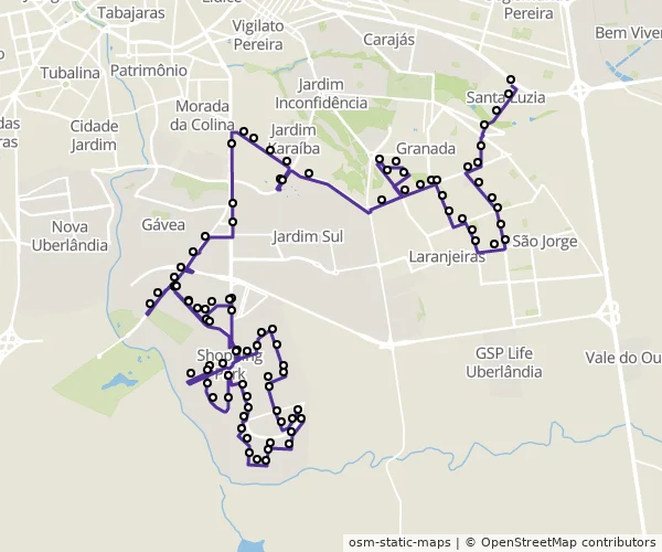 Mapa do itinerário da linha