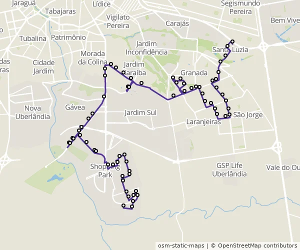 Mapa do itinerário da linha